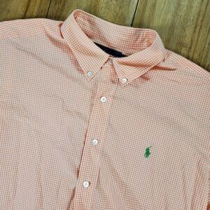 Polo Ralph Lauren Shirt Mens XXL Orange White Check Classic Fit Short Sleeve